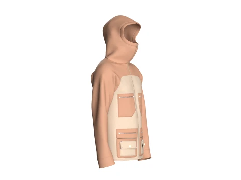Men Hooded Jacket With Multi Zip Pocket 3D Model
