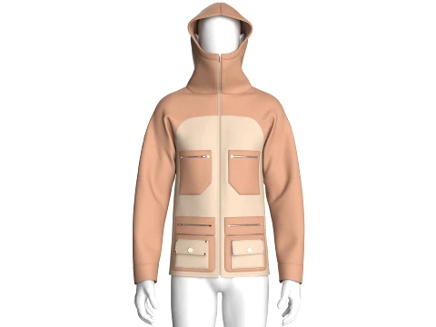 Men Hooded Jacket With Multi Zip Pocket 3D Model