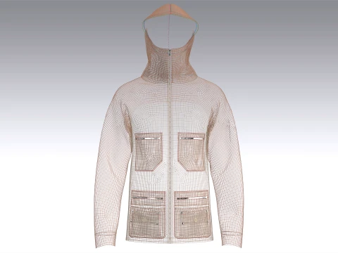 Men Hooded Jacket With Multi Zip Pocket 3D Model