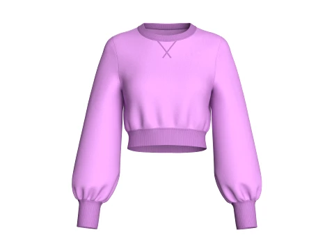 Girls Long Puffed Sleeves Cropped Sweatshirt 3D Model