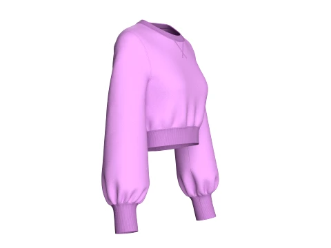Girls Long Puffed Sleeves Cropped Sweatshirt 3D Model