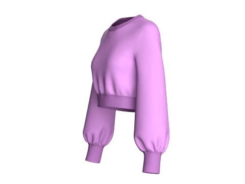Girls Long Puffed Sleeves Cropped Sweatshirt 3D Model