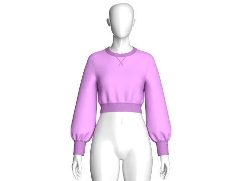 Girls Long Puffed Sleeves Cropped Sweatshirt 3D Model
