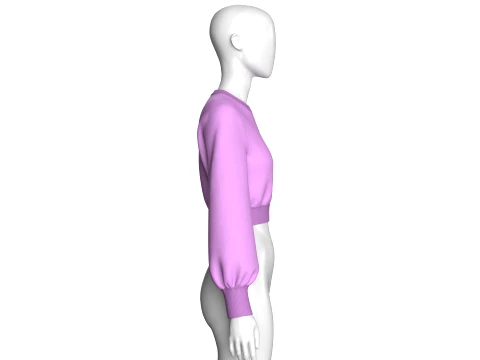 Girls Long Puffed Sleeves Cropped Sweatshirt 3D Model