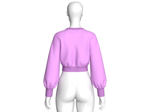 Girls Long Puffed Sleeves Cropped Sweatshirt 3D Model