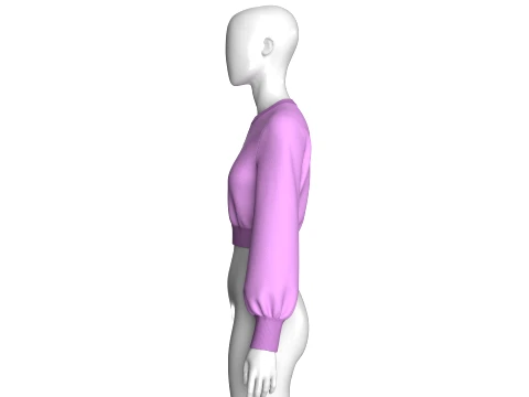 Girls Long Puffed Sleeves Cropped Sweatshirt 3D Model