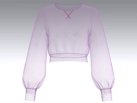 Girls Long Puffed Sleeves Cropped Sweatshirt 3D Model
