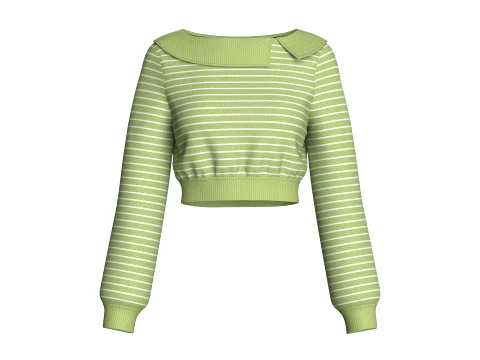 Girls Open-Collar Cropped Striped Sweater 3D Model