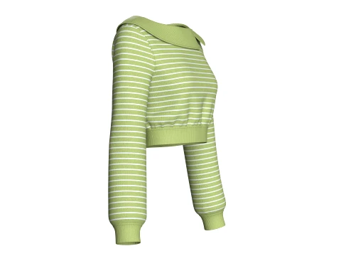 Girls Open-Collar Cropped Striped Sweater 3D Model