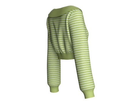 Girls Open-Collar Cropped Striped Sweater 3D Model
