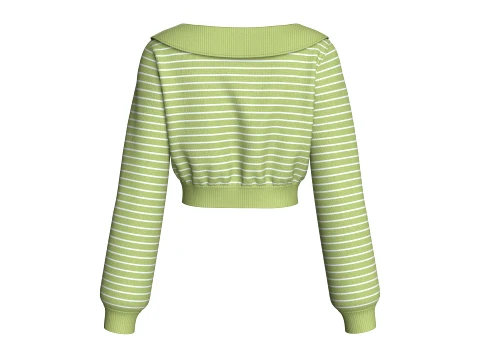 Girls Open-Collar Cropped Striped Sweater 3D Model