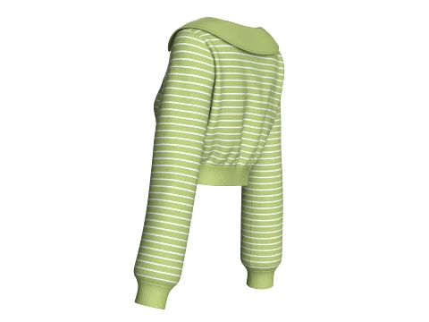Girls Open-Collar Cropped Striped Sweater 3D Model