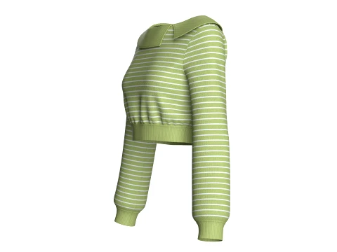 Girls Open-Collar Cropped Striped Sweater 3D Model