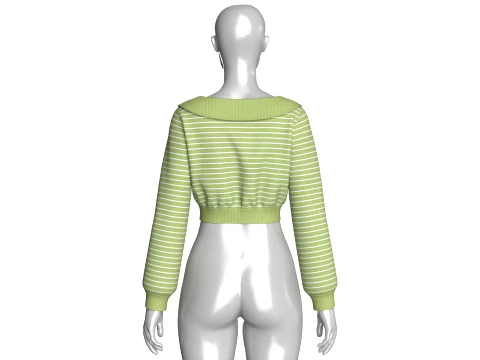 Girls Open-Collar Cropped Striped Sweater 3D Model