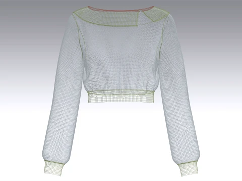 Girls Open-Collar Cropped Striped Sweater 3D Model