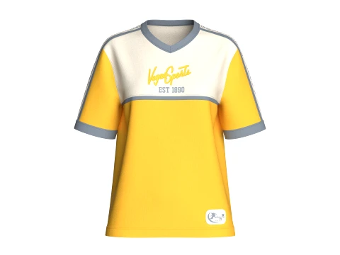 Girls V-Neck Color Blocked Tshirt With Striped 3D Model