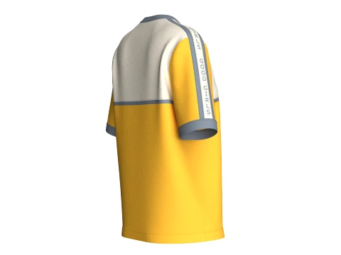 Girls V-Neck Color Blocked Tshirt With Striped 3D Model