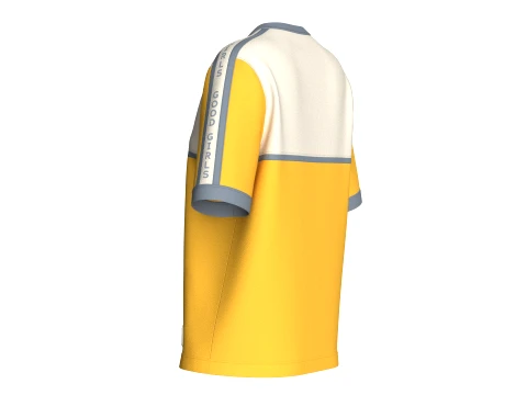 Girls V-Neck Color Blocked Tshirt With Striped 3D Model
