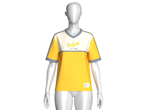 Girls V-Neck Color Blocked Tshirt With Striped 3D Model