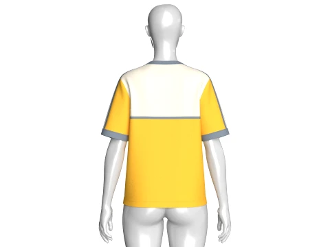 Girls V-Neck Color Blocked Tshirt With Striped 3D Model
