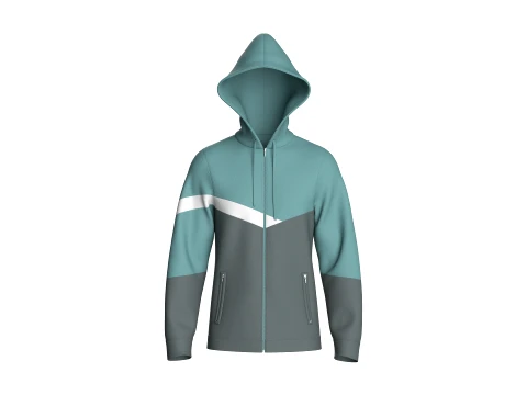 Men Color Block Full Zip Hoodie 3D Model
