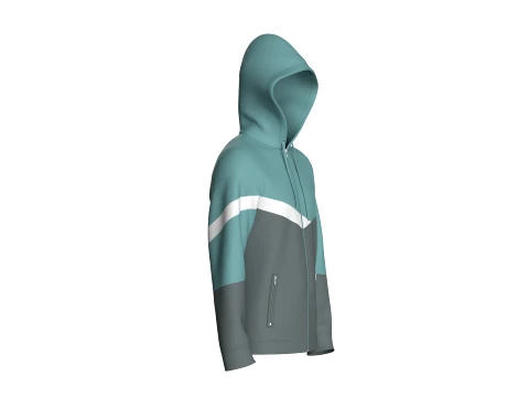 Men Color Block Full Zip Hoodie 3D Model