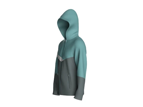 Men Color Block Full Zip Hoodie 3D Model