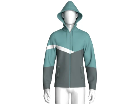 Men Color Block Full Zip Hoodie 3D Model
