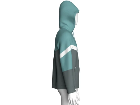 Men Color Block Full Zip Hoodie 3D Model