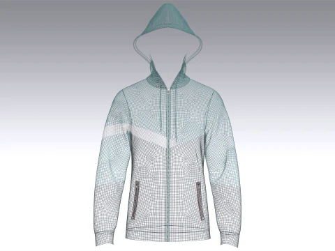 Men Color Block Full Zip Hoodie 3D Model
