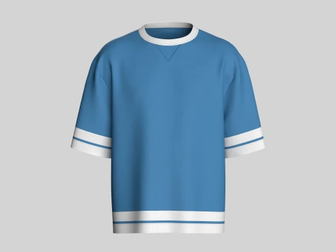 Men Sky Blue And White Striped Oversized T-Shirt 3D Model