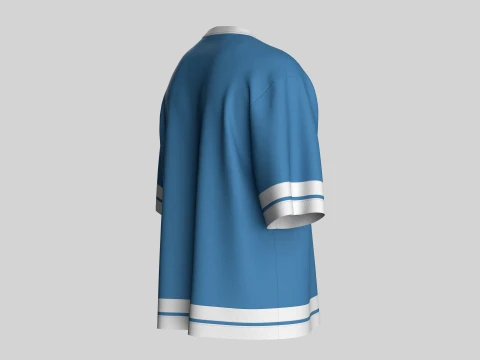 Men Sky Blue And White Striped Oversized T-Shirt 3D Model