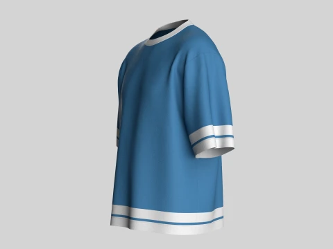 Men Sky Blue And White Striped Oversized T-Shirt 3D Model