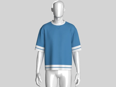 Men Sky Blue And White Striped Oversized T-Shirt 3D Model