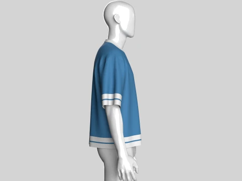Men Sky Blue And White Striped Oversized T-Shirt 3D Model