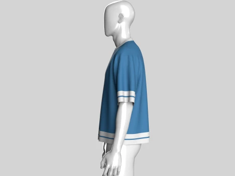 Men Sky Blue And White Striped Oversized T-Shirt 3D Model