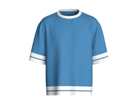 Kaos Kebesaran Bergaris Biru Langit dan Putih Pria Model 3D