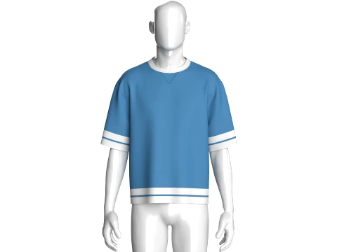 Men Sky Blue And White Striped Oversized T-Shirt 3D Model