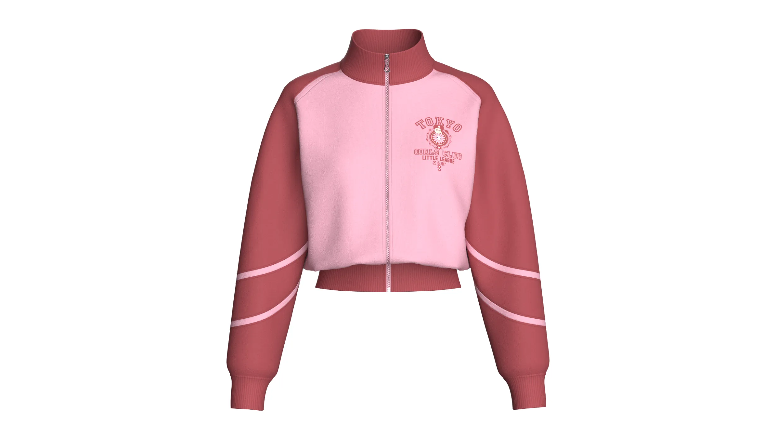 Girls Two Tone Cropped Zip-Up Track Jacket 3D Model .c4d .max .obj .3ds .fbx .stl .blend 