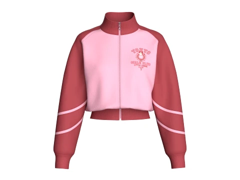 Jaket Track Zip-Up Cropped Dua Warna Anak Perempuan Model 3D