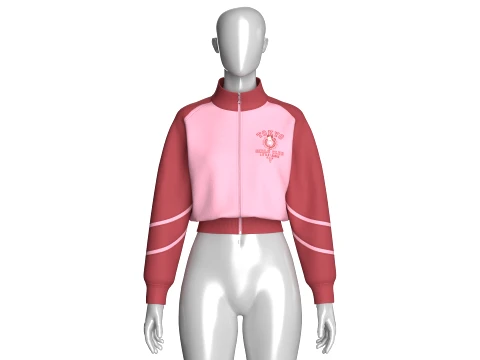 Girls Two Tone Cropped Zip-Up Track Jacket 3D Model