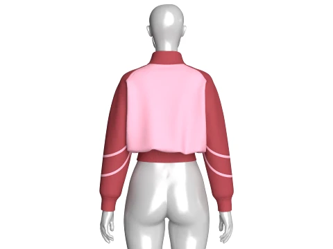Girls Two Tone Cropped Zip-Up Track Jacket 3D Model