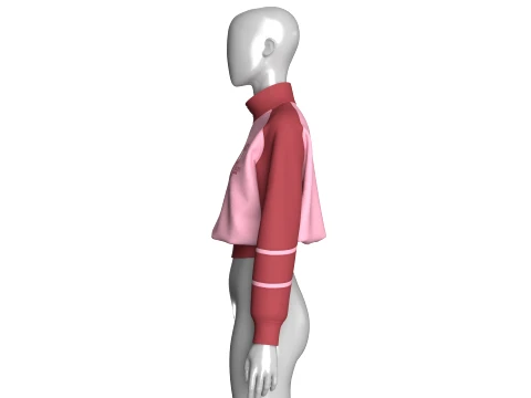 Girls Two Tone Cropped Zip-Up Track Jacket 3D Model