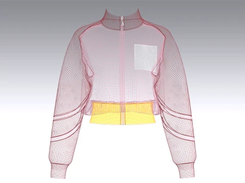 Girls Two Tone Cropped Zip-Up Track Jacket 3D Model