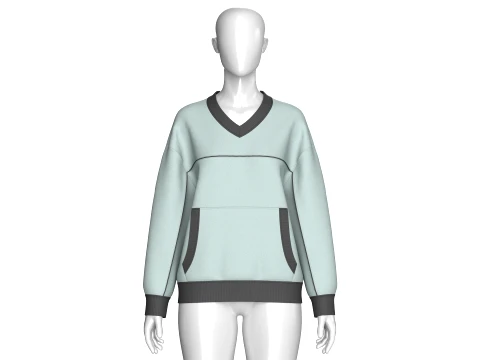 Girls V-Neck Kangaroo Pocket Sweatshirt 3D Model
