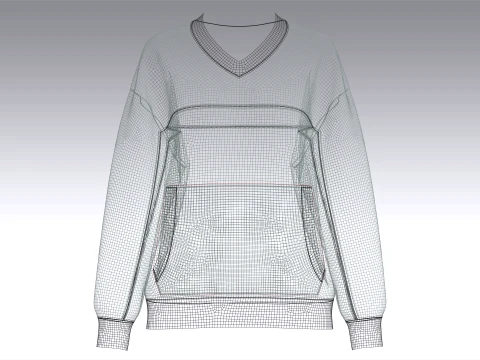 Girls V-Neck Kangaroo Pocket Sweatshirt 3D Model