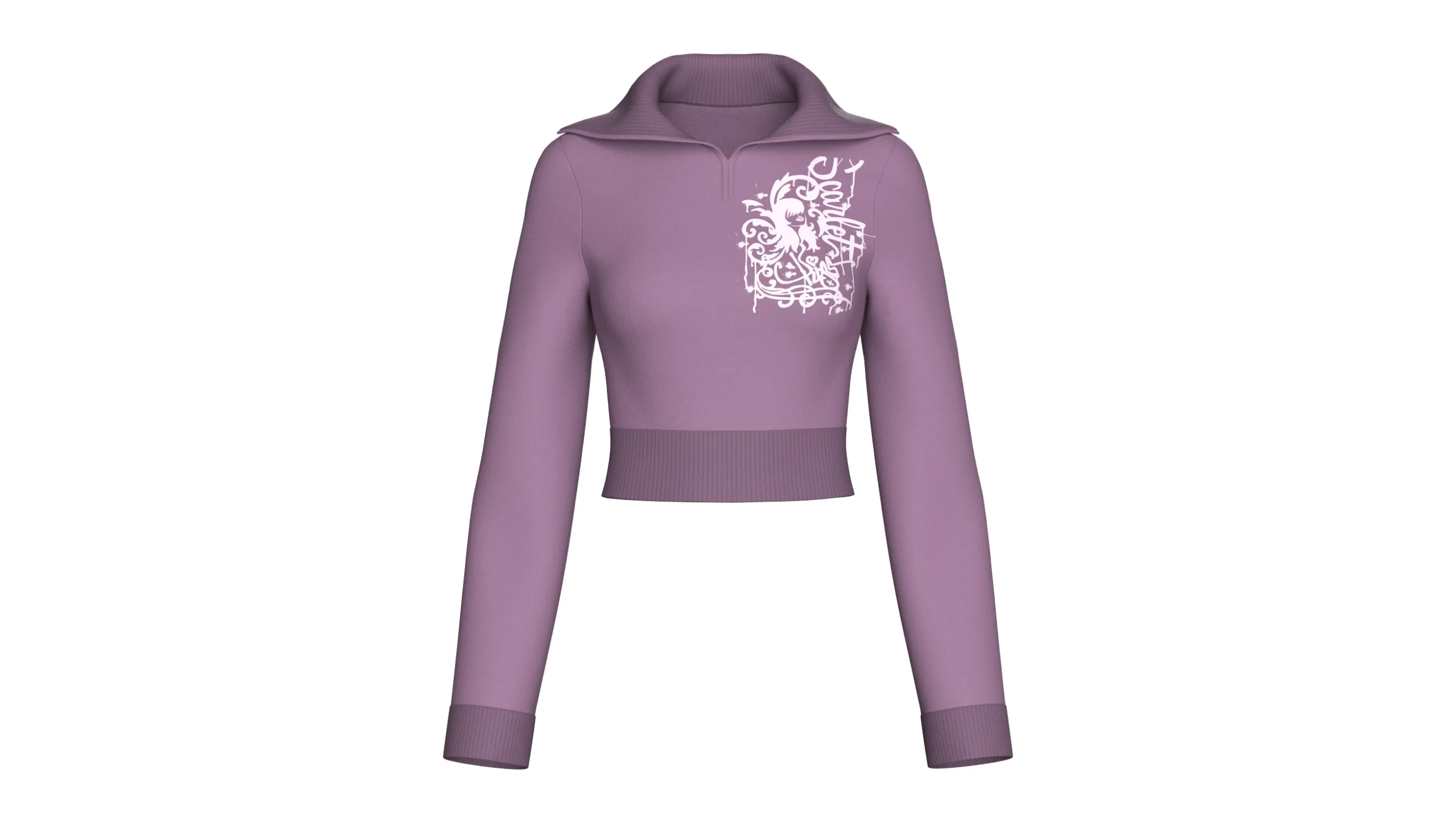 Girls Wide Collar Graphic Printed Crop Sweatshirt 3D Model .c4d .max .obj .3ds .fbx .stl .blend 