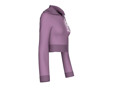Girls Wide Collar Graphic Printed Crop Sweatshirt 3D Model