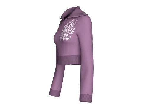 Girls Wide Collar Graphic Printed Crop Sweatshirt 3D Model