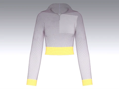 Girls Wide Collar Graphic Printed Crop Sweatshirt 3D Model